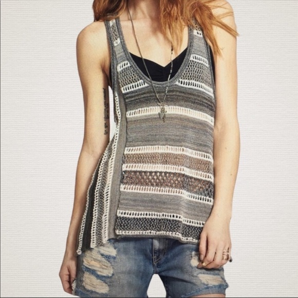 Free People Lovebird Racerback Crochet Tank in Black Combo XS - Picture 1 of 8